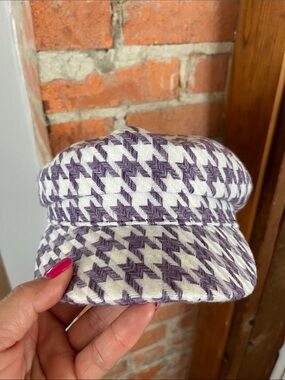 Purple & White Houndstooth Baker Boy Cap